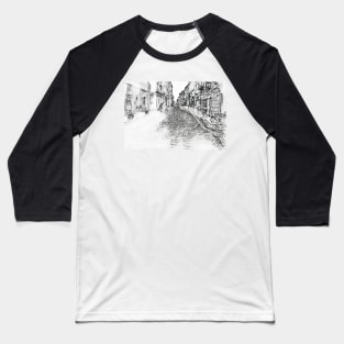 Cobbled street drawing of Whitby North Yorkshire Baseball T-Shirt